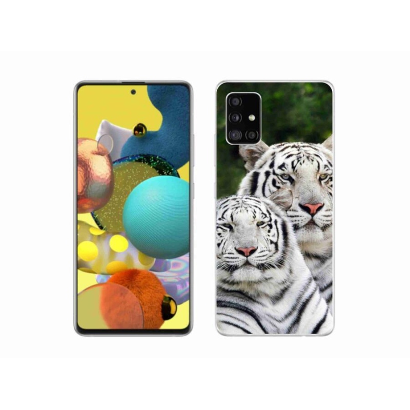 Gél tok mmCase a Samsung Galaxy A51 5G készülékhez - fehér tigrisek