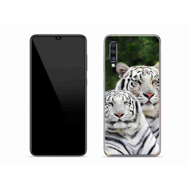 Gél tok mmCase Samsung Galaxy A70 készülékhez - fehér tigrisek