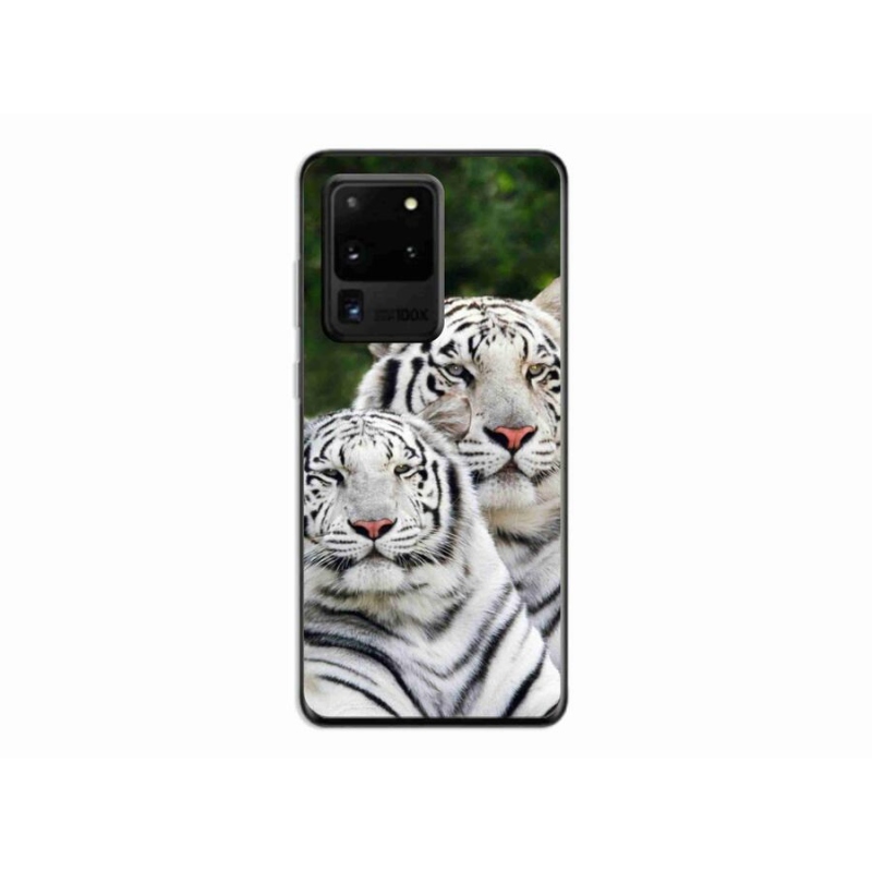 Gél tok mmCase Samsung Galaxy S20 Ultra készülékhez - fehér tigrisek