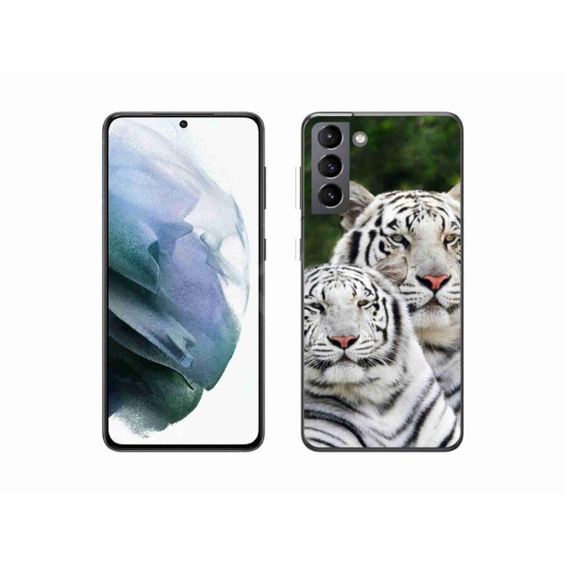 Gél tok mmCase a Samsung Galaxy S21 készülékhez - fehér tigrisek