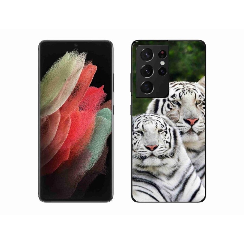 Gél tok mmCase a Samsung Galaxy S21 Ultra 5G készülékhez - fehér tigrisek