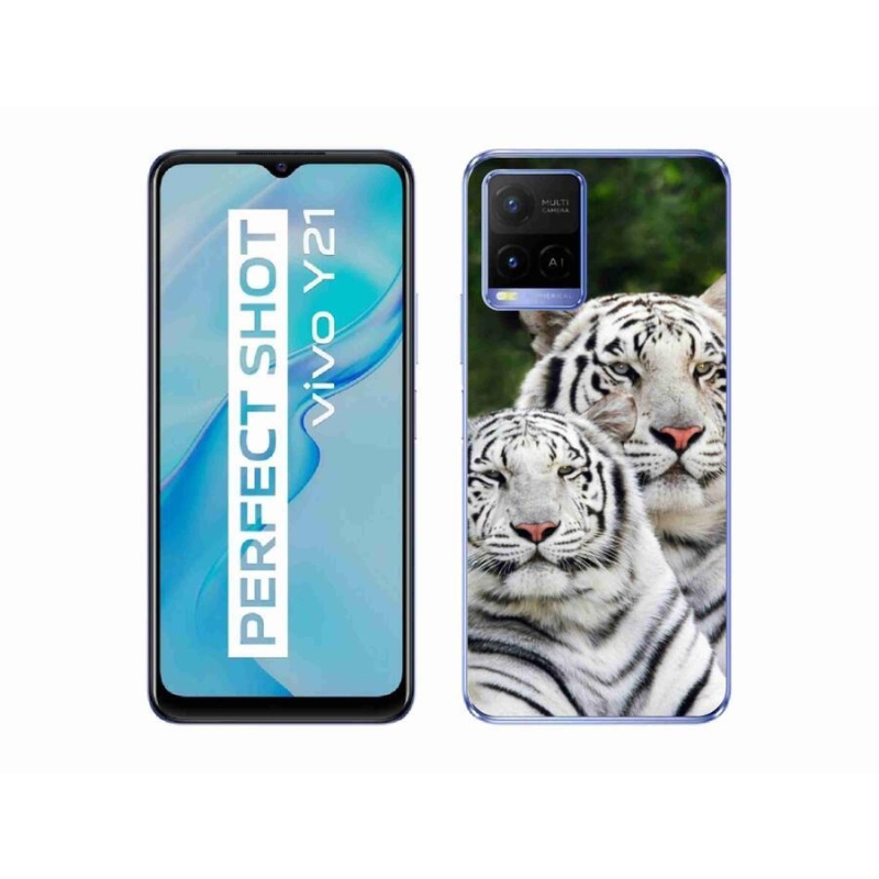 Gél tok mmCase mobiltelefonhoz Vivo Y21/Y21s/Y33s - fehér tigrisek