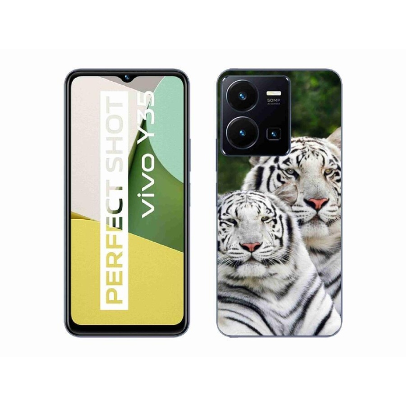 Gél tok mmCase a mobil Vivo Y35 - fehér tigrisek számára