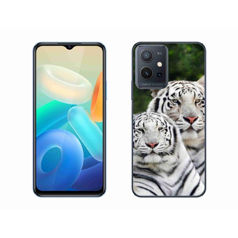 Gél tok mmCase a Vivo Y55 5G-hez - fehér tigrisek