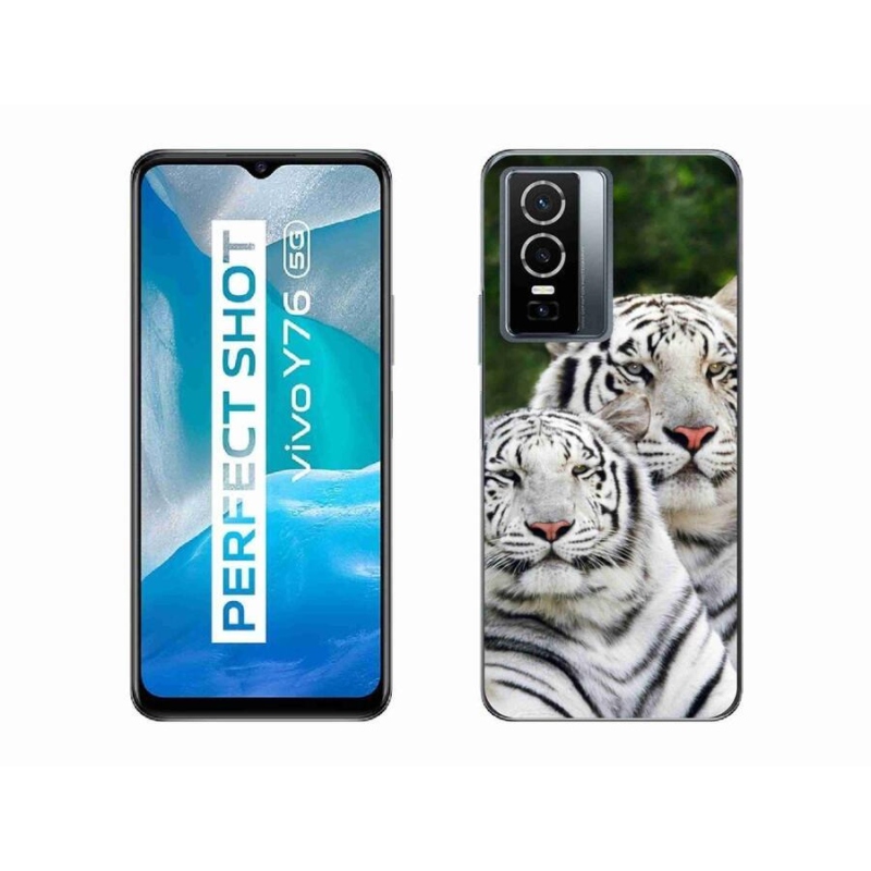 Gél tok mmCase a Vivo Y76 5G készülékhez - fehér tigrisek