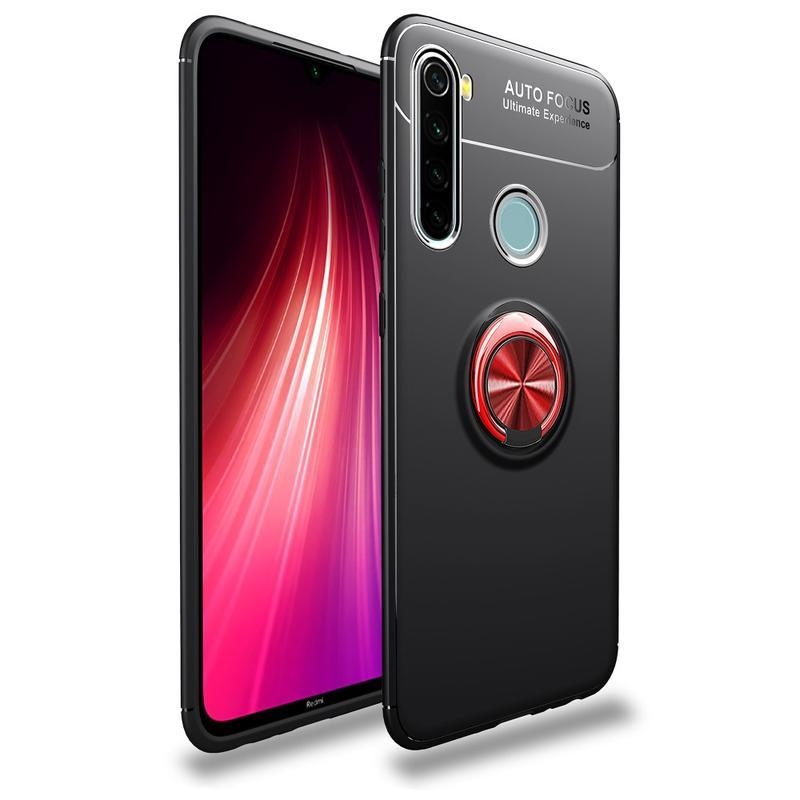 Gél tok fém hátlappal és ujjgyűrűvel Xiaomi Redmi Note 8T-hez - fekete / piros