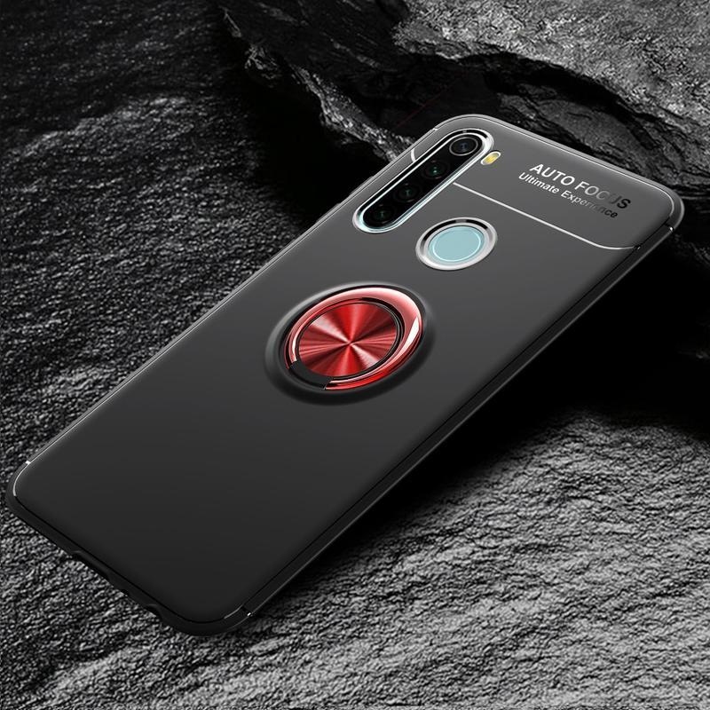 Gél tok fém hátlappal és ujjgyűrűvel Xiaomi Redmi Note 8T-hez - fekete / piros