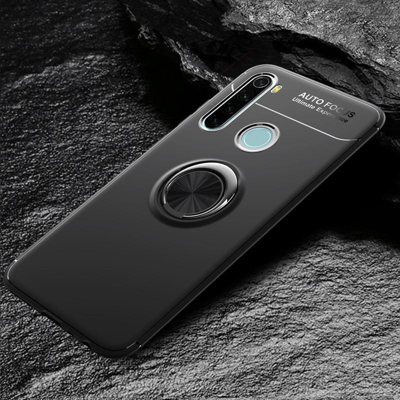 Gél tok fém hátlappal és ujjgyűrűvel Xiaomi Redmi Note 8T-hez - fekete