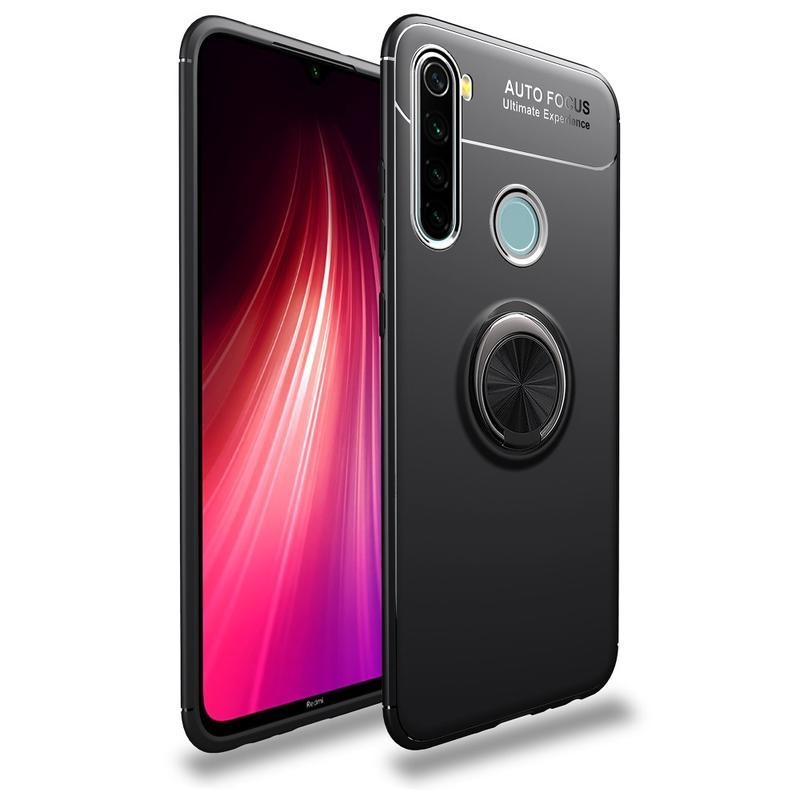 Gél tok fém hátlappal és ujjgyűrűvel Xiaomi Redmi Note 8T-hez - fekete