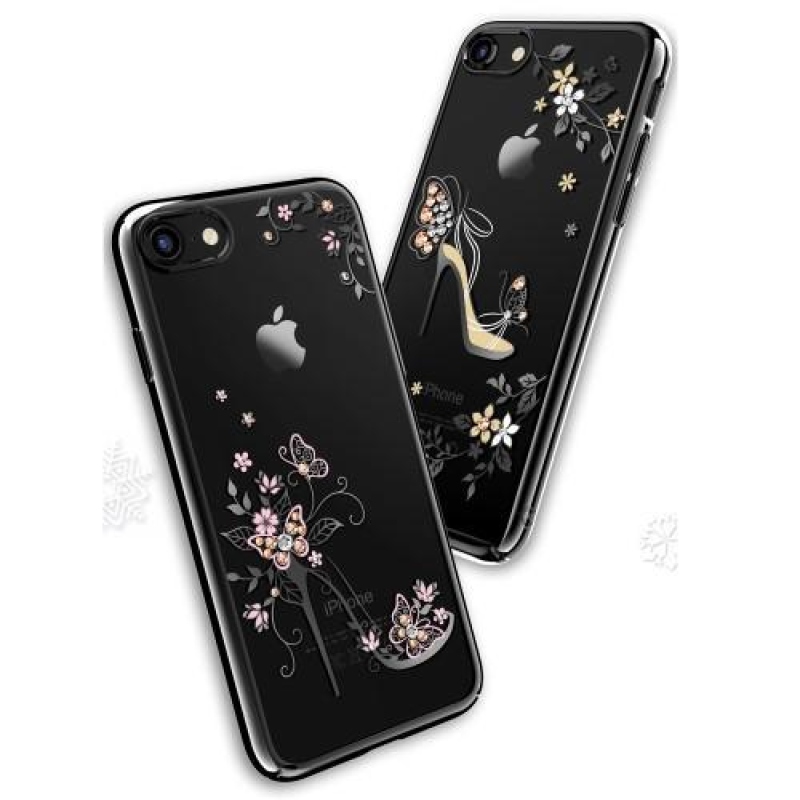 Drágakövekkel díszített műanyag tok iPhone 8 Plus és 7 Plus készülékhez - pillangós papucs