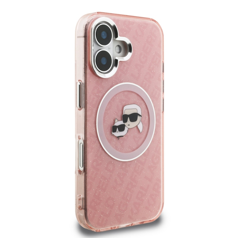 Karl Lagerfeld IML K&CH Heads Ismételt logó MagSafe hátlapi borító iPhone 16 rózsaszínhez