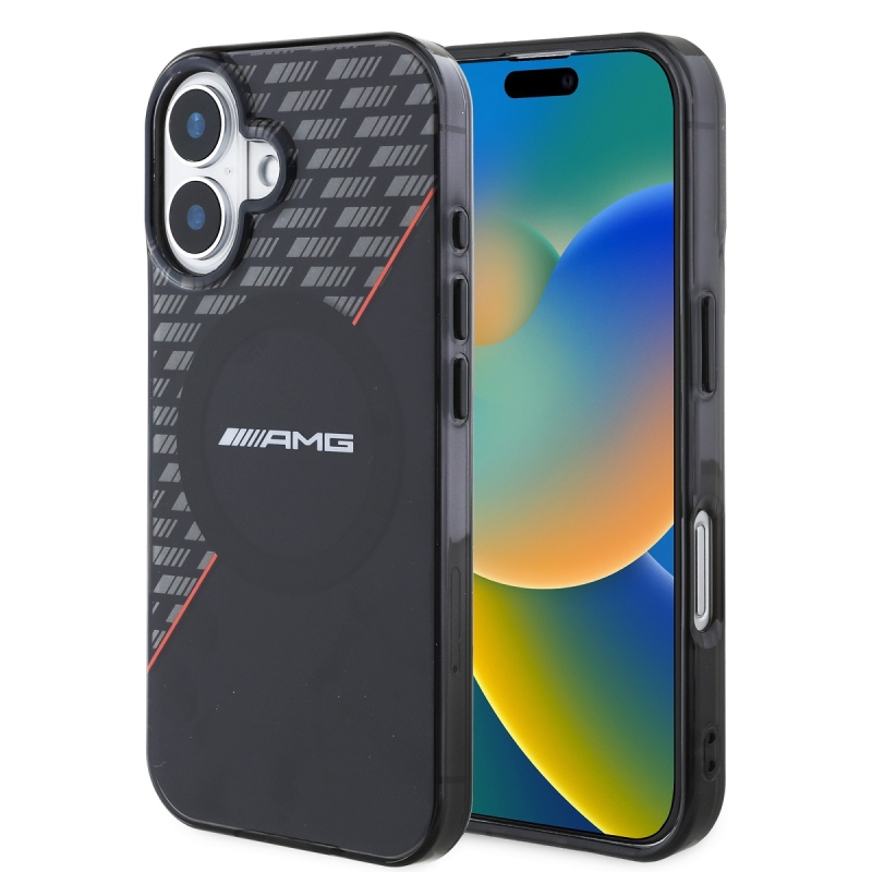 AMG Rhombs MagSafe hátlap iPhone 16 Plus fekete/piros színű borítóhoz