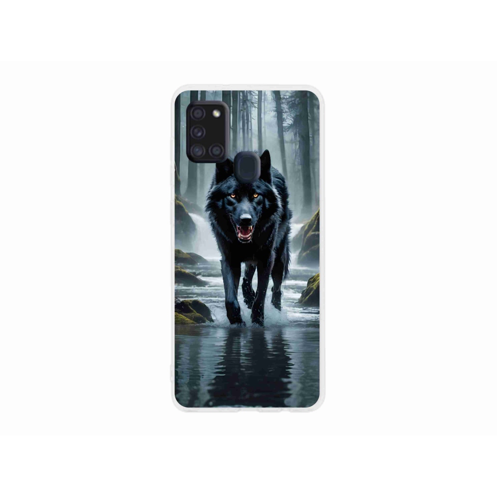Zselés borítás mmCase Samsung Galaxy A21s készülékhez - fekete farkas
