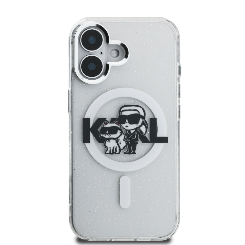 Karl Lagerfeld IML Glitter Karl és Choupette Sketch MagSafe hátlap iPhone 16-hoz Átlátszó