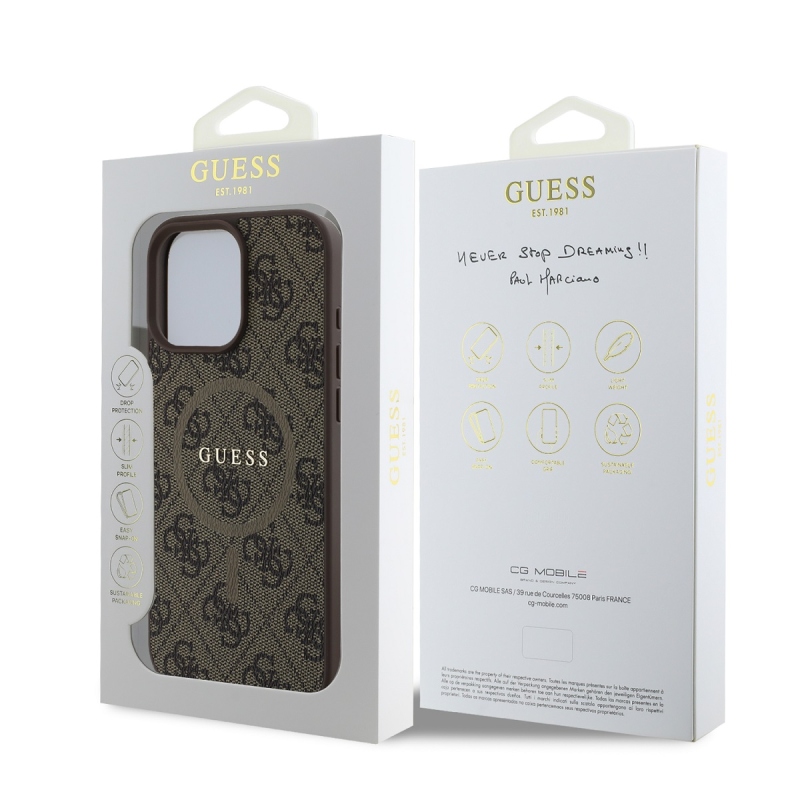 Guess PU bőr 4G színes gyűrűs MagSafe hátlap iPhone 16 Pro barna iPhone 16 Pro-hoz barna