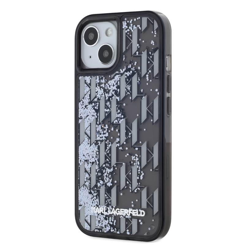 Karl Lagerfeld Folyékony csillámos monogramos, gradiens hátlap iPhone 15-hez Fekete