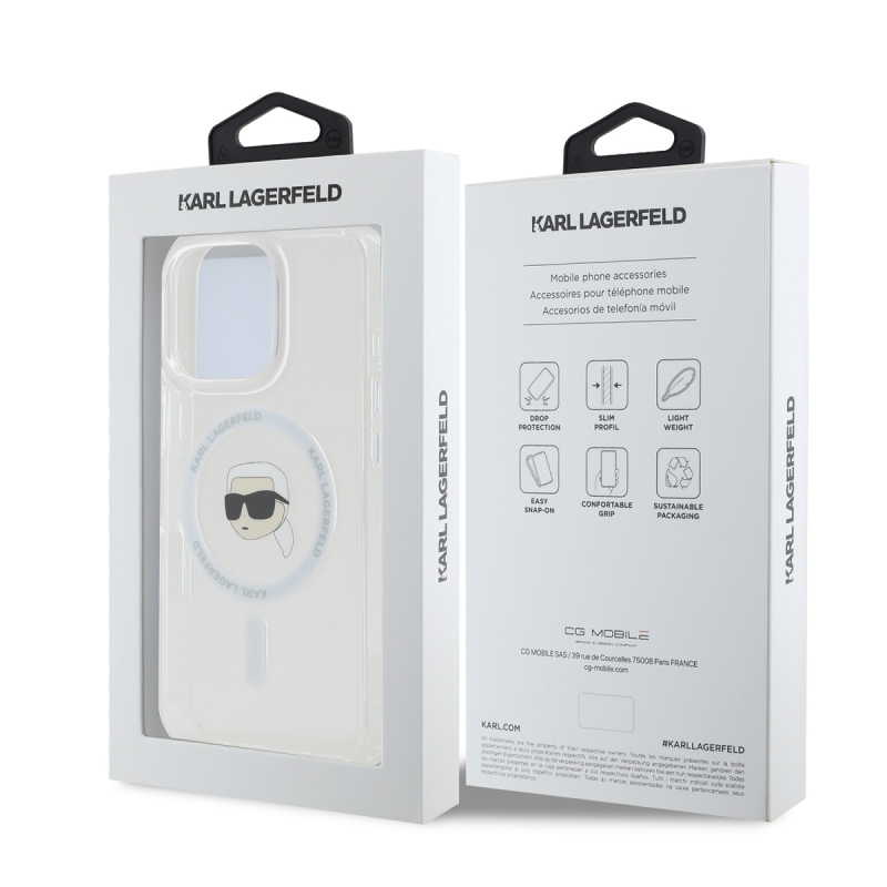 Karl Lagerfeld IML Karl Head fémkeret MagSafe hátlapi borító iPhone 16 Pro Max-hoz Átlátszó