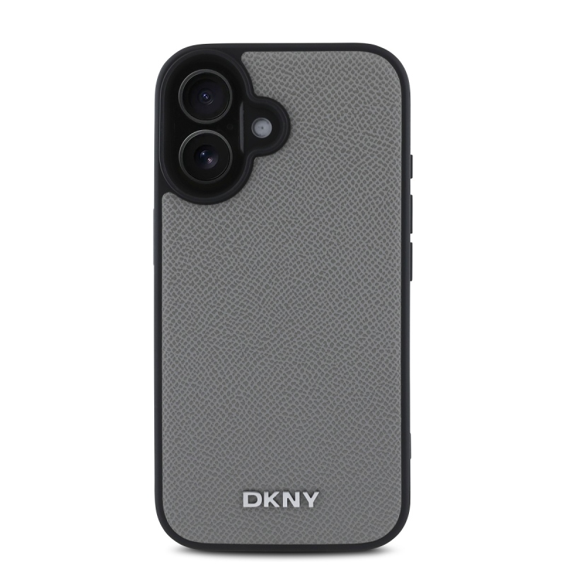 DKNY PU bőr ezüst fém logó Magsafe hátlap iPhone 16-hoz szürke