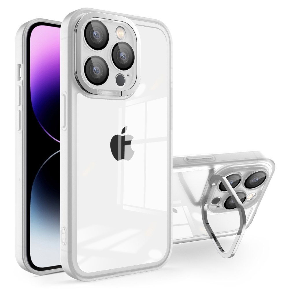 Gél tok fix hátlappal és állvánnyal iPhone 15 Pro Max készülékhez - fehér