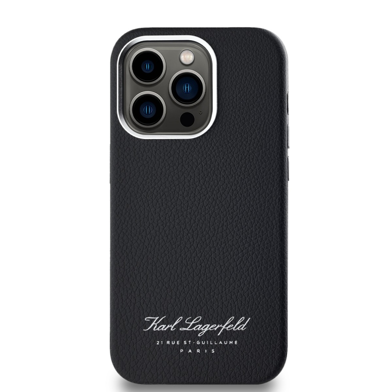 Karl Lagerfeld szemcsés PU Hotel RSG hátlap iPhone 14 Pro Max-hoz Fekete