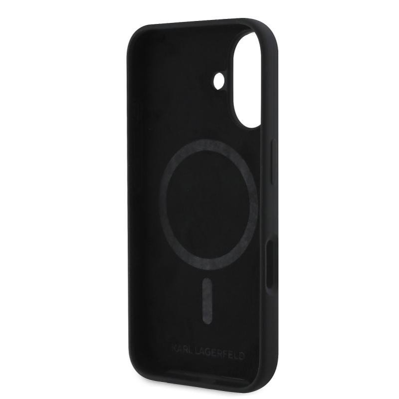 Karl Lagerfeld Liquid Silicone K&CH Heads MagSafe hátlapi borító iPhone 16-hoz Fekete