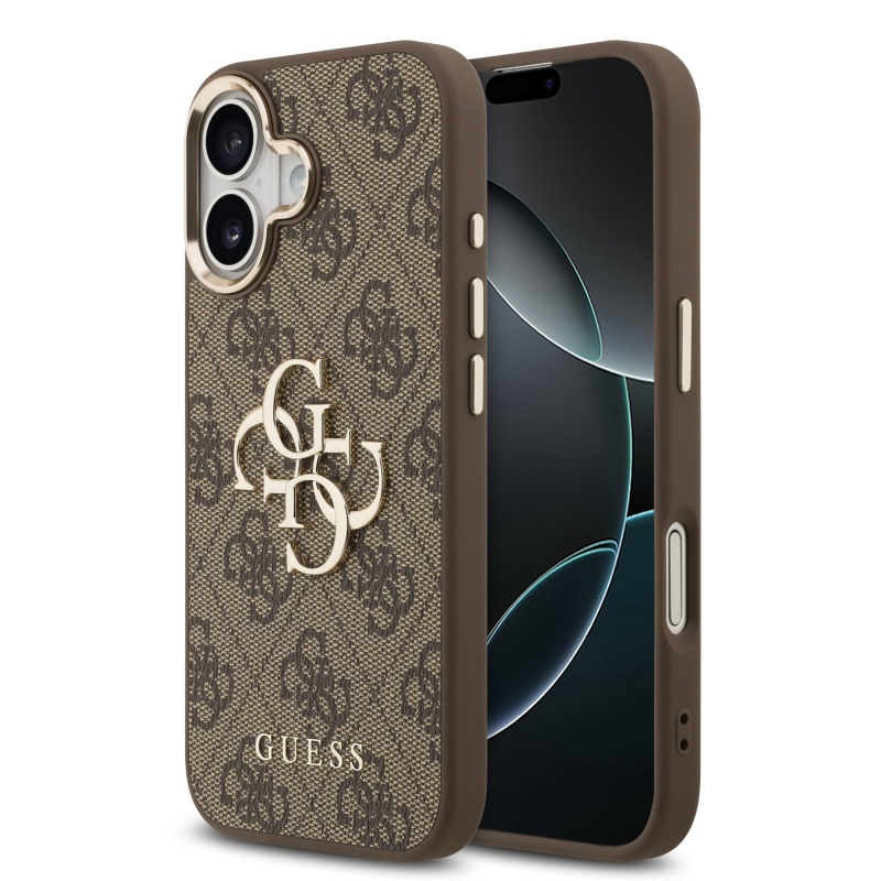 Guess PU bőr 4G fém logó arany keret hátlapi borító iPhone 17 barna barna