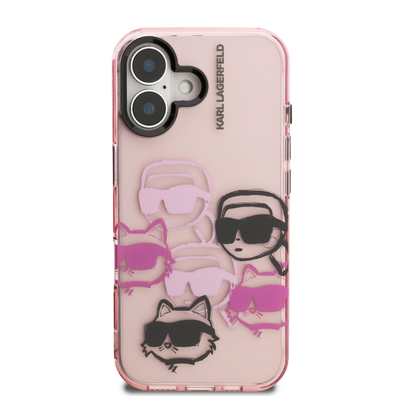 Karl Lagerfeld IML Multi K&CH Heads hátlapi borító iPhone 16 rózsaszínű készülékhez
