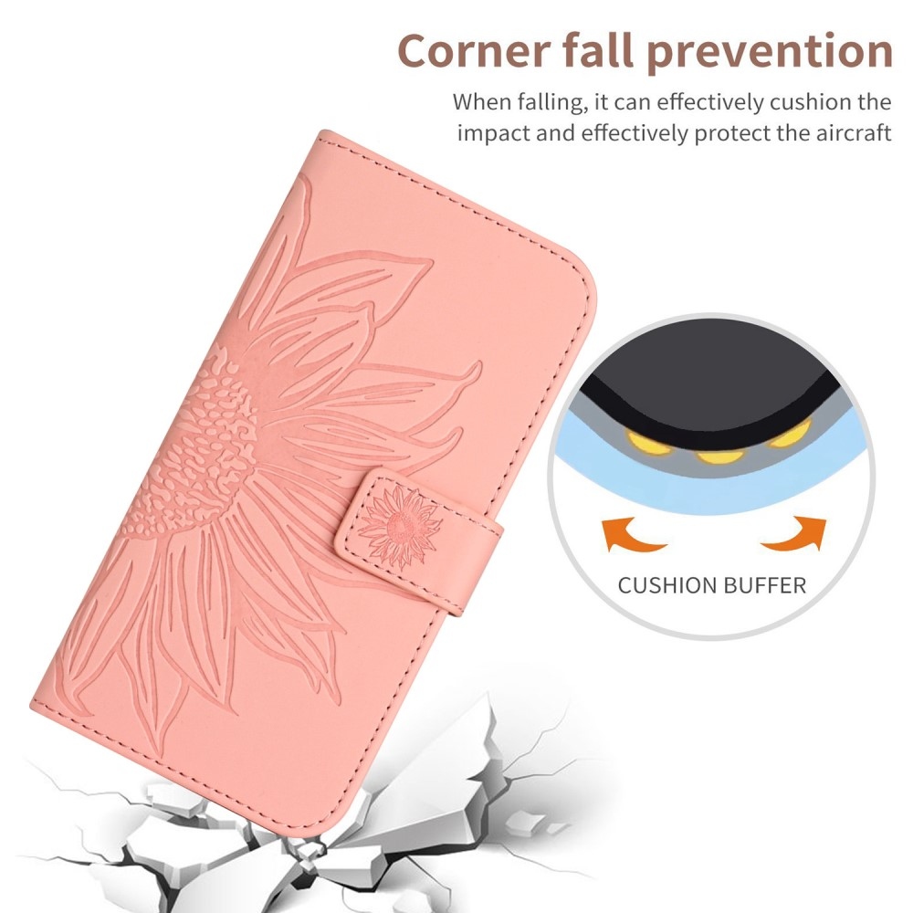 Napraforgó könyv tok a Xiaomi Redmi Note 14 Pro-hoz - rózsaszínű