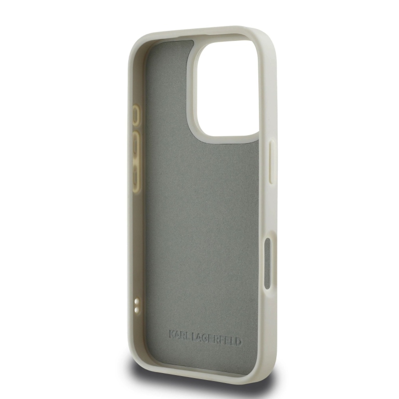 Karl Lagerfeld 3D gumiból készült duplafejű hátlap iPhone 16 Pro bézs színűre