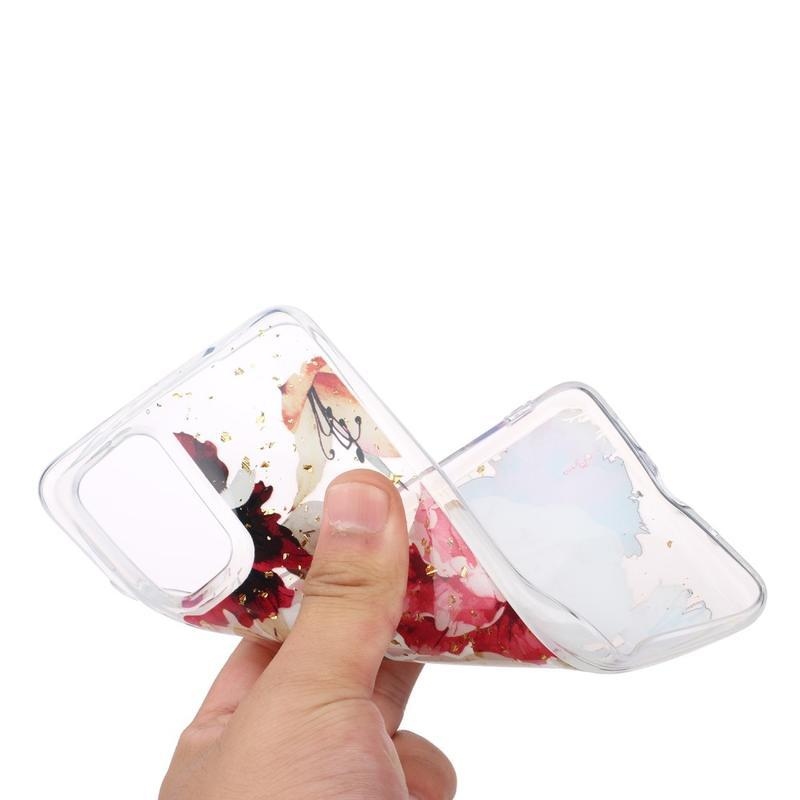 Glitter zselés tok Samsung Galaxy S20-hoz - fehér virág