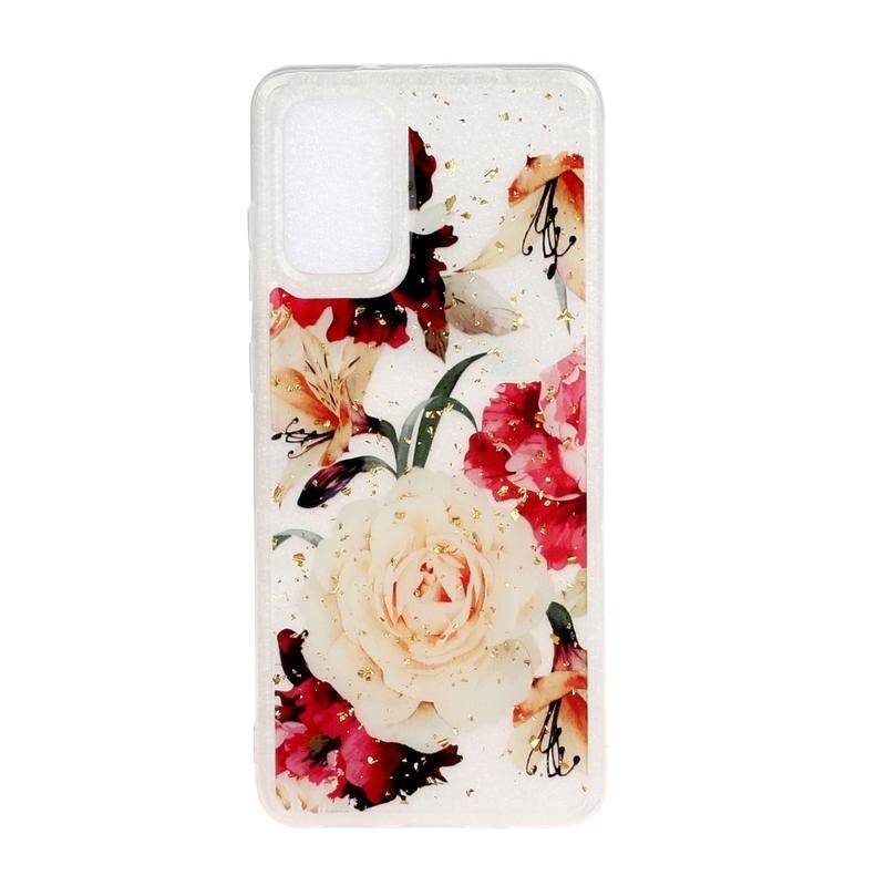 Glitter zselés tok Samsung Galaxy S20-hoz - fehér virág