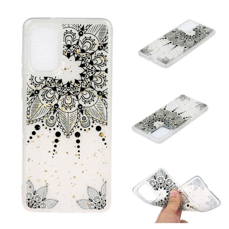 Glitter zselés tok Samsung Galaxy S20 készülékhez - fekete mandala