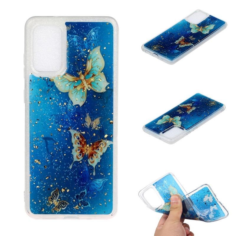 Csillogó zselés tok Samsung Galaxy S20-hoz - kék pillangó