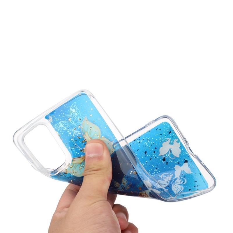 Csillogó zselés tok Samsung Galaxy S20-hoz - kék pillangó