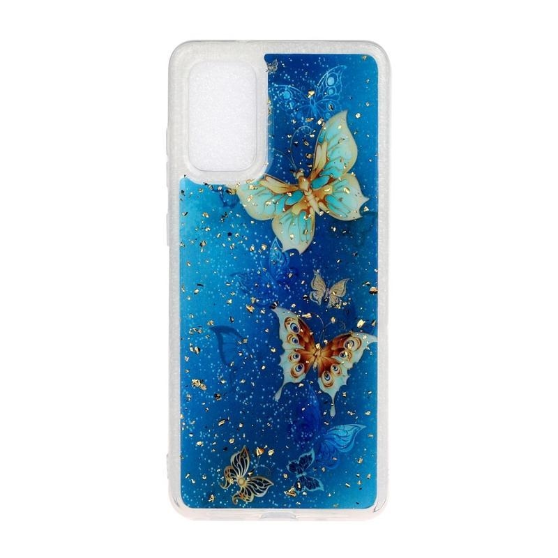 Csillogó zselés tok Samsung Galaxy S20-hoz - kék pillangó