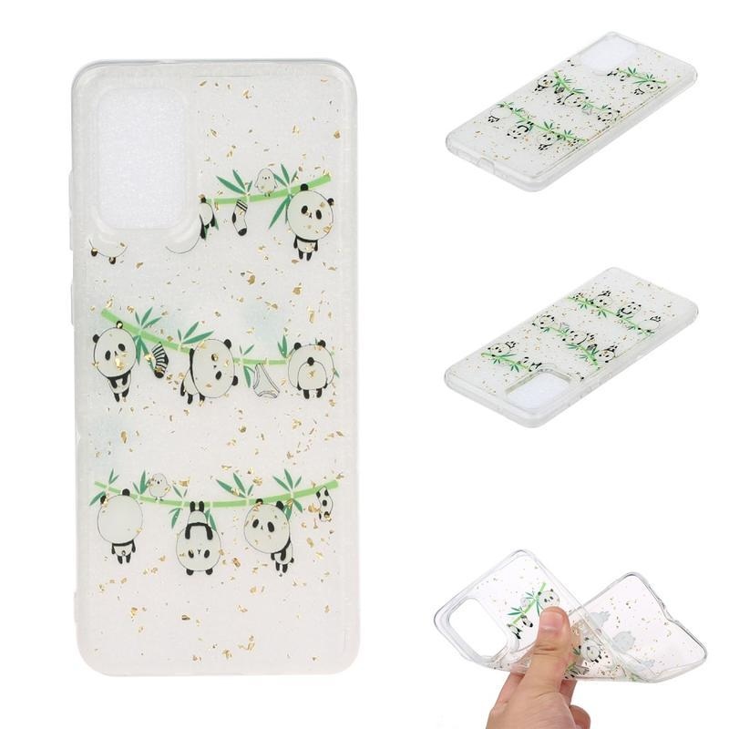 Csillogó zselés tok Samsung Galaxy S20 készülékhez - panda és bambusz