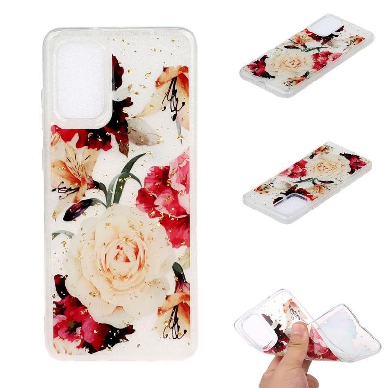 Glitter zselés tok Samsung Galaxy S20 Plus készülékhez - fehér virág