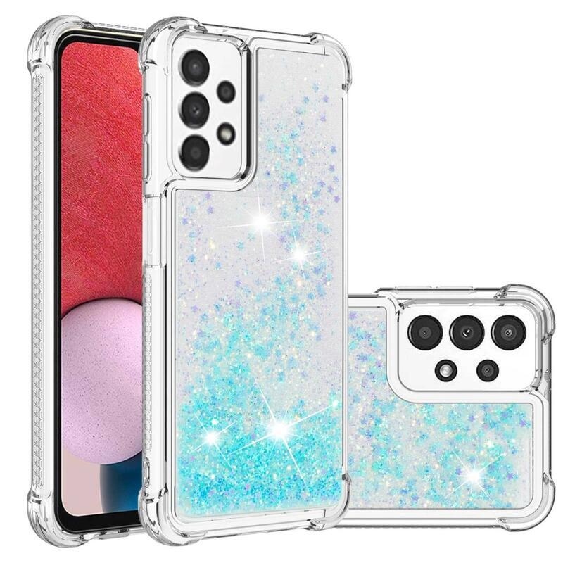 Glitter zselés homokóra hüvely Samsung Galaxy A13 4G - kék / csillagok