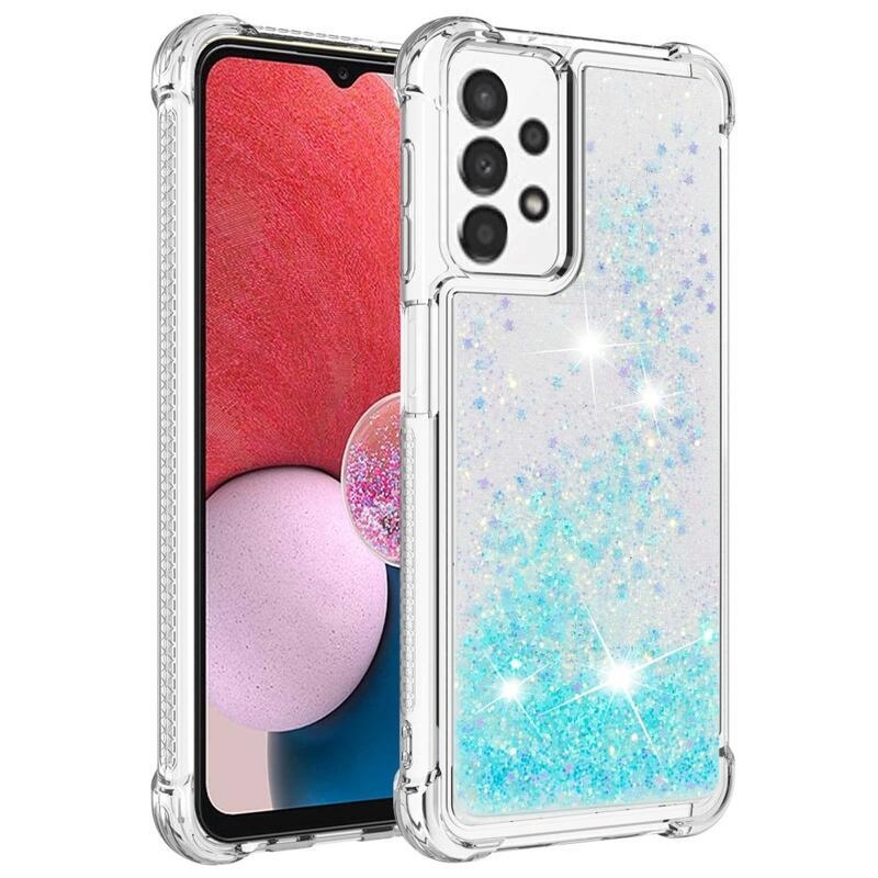 Glitter zselés homokóra hüvely Samsung Galaxy A13 4G - kék / csillagok