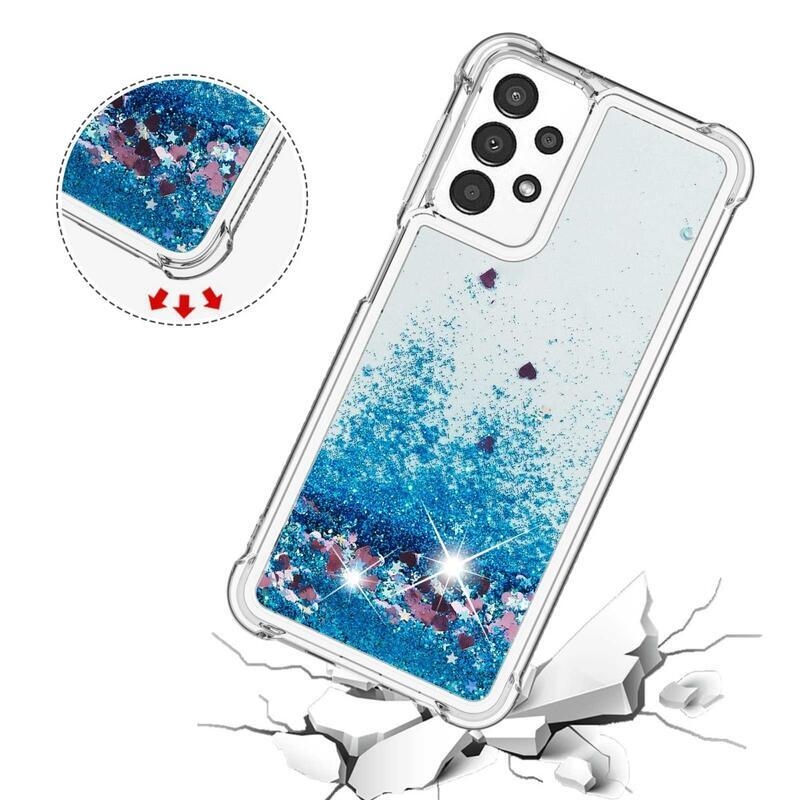 Glitter zselés homokóra hüvely Samsung Galaxy A13 4G készülékhez - kék/szív