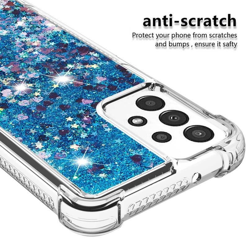 Glitter zselés homokóra hüvely Samsung Galaxy A13 4G készülékhez - kék/szív