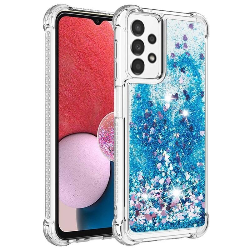 Glitter zselés homokóra hüvely Samsung Galaxy A13 4G készülékhez - kék/szív