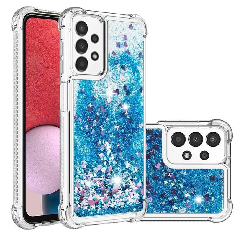Glitter zselés homokóra hüvely Samsung Galaxy A13 4G készülékhez - kék/szív