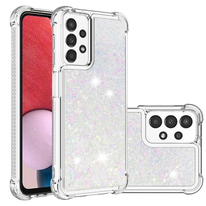 Glitter zselés homokóra tok Samsung Galaxy A13 4G készülékhez - rózsaszín/ezüst/szív
