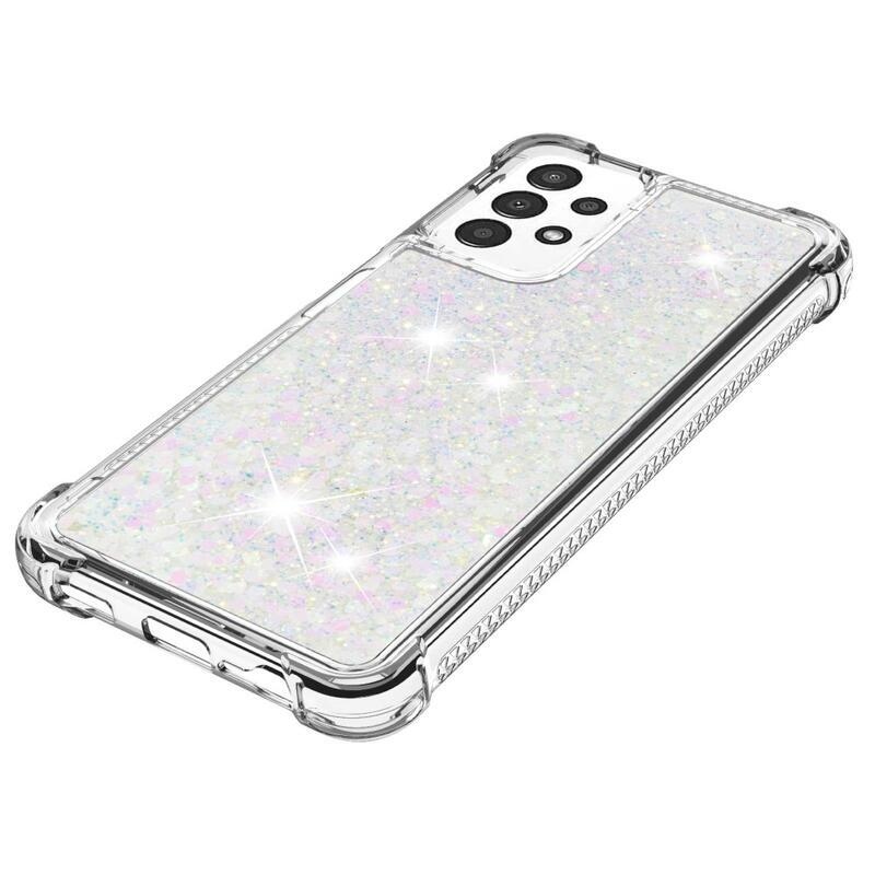 Glitter zselés homokóra tok Samsung Galaxy A13 4G készülékhez - rózsaszín/ezüst/szív