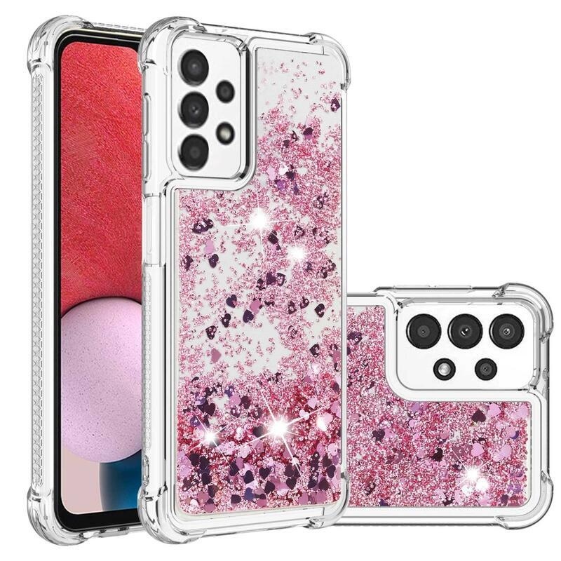 Glitter zselés homokóra hüvely Samsung Galaxy A13 4G készülékhez - rózsaarany/szív