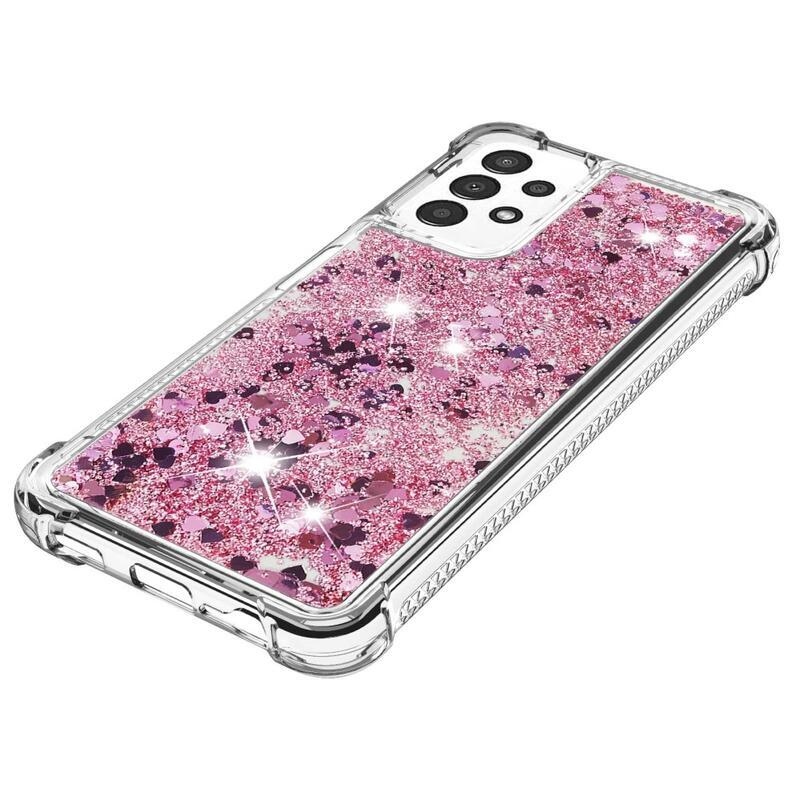 Glitter zselés homokóra hüvely Samsung Galaxy A13 4G készülékhez - rózsaarany/szív