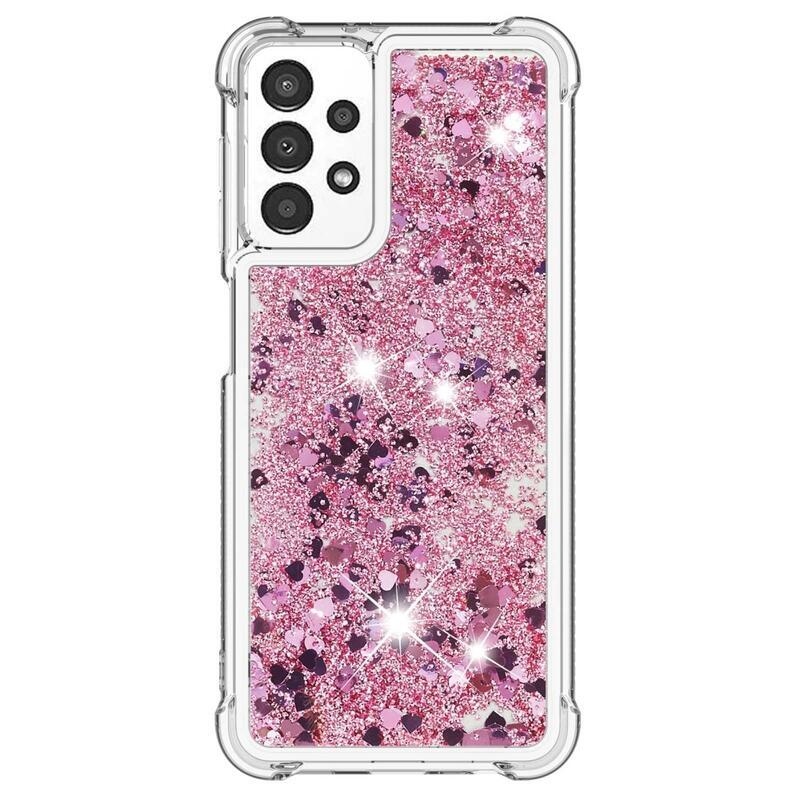 Glitter zselés homokóra hüvely Samsung Galaxy A13 4G készülékhez - rózsaarany/szív