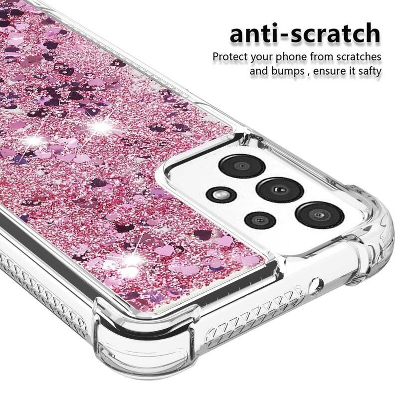 Glitter zselés homokóra hüvely Samsung Galaxy A13 4G készülékhez - rózsaarany/szív