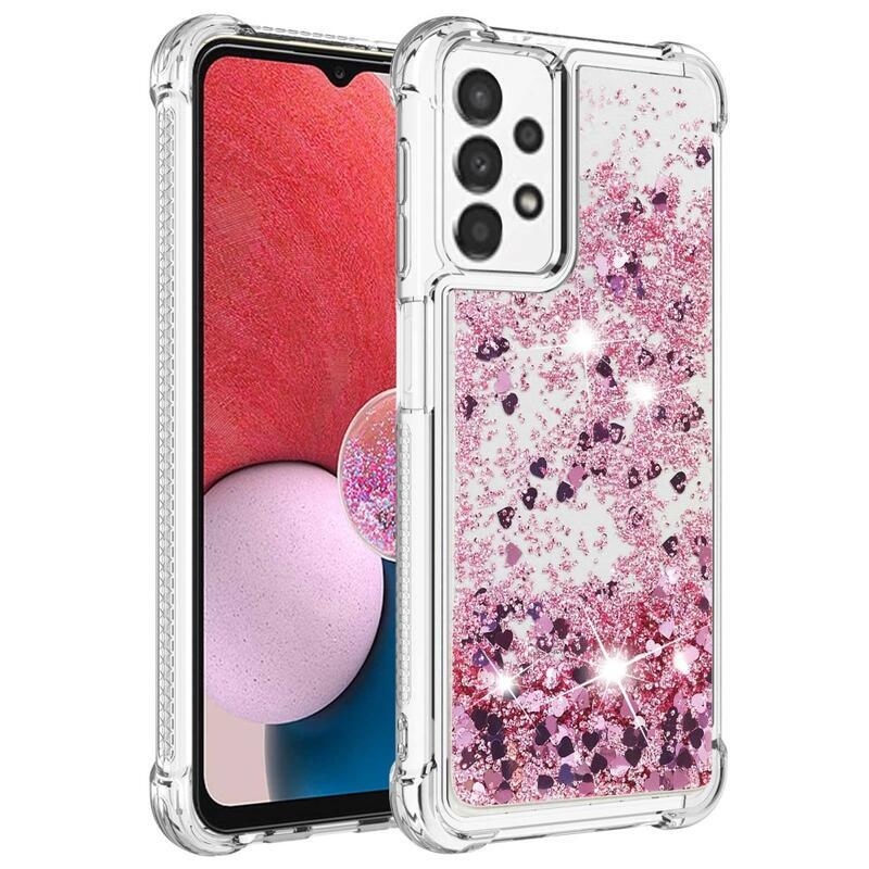 Glitter zselés homokóra hüvely Samsung Galaxy A13 4G készülékhez - rózsaarany/szív